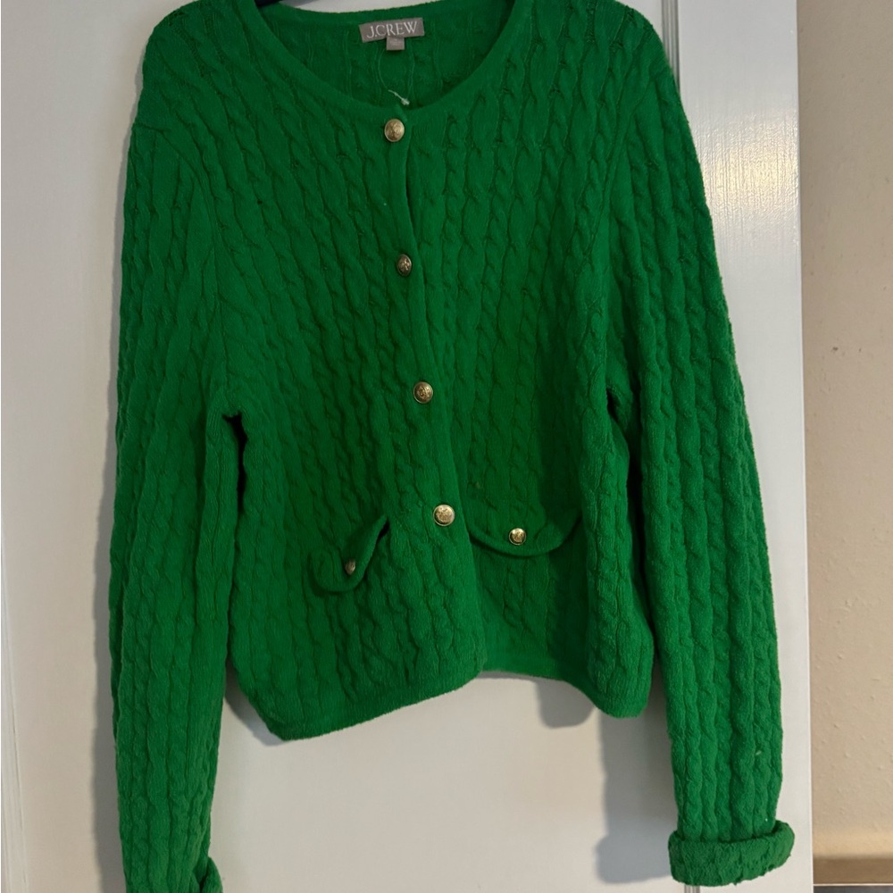 J. Crew Vibrant Green Cable Knit Cardigan